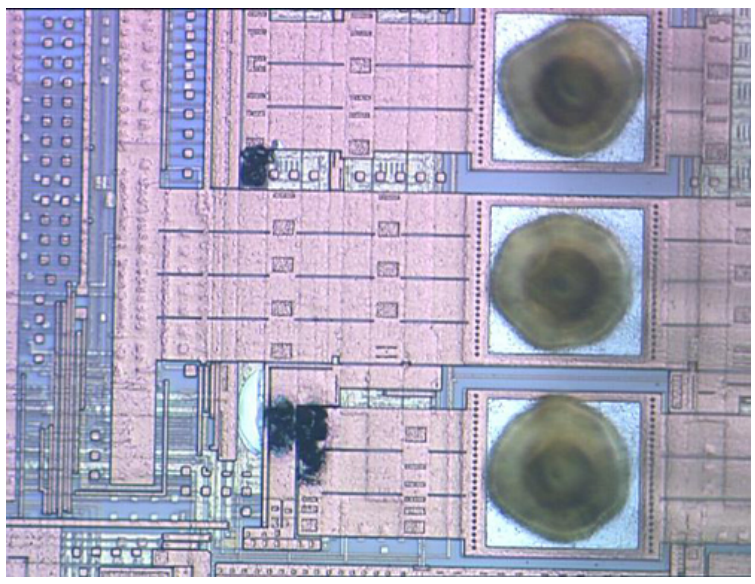 金相显微镜图像:可见明显烧坏处 金相显微镜图像:可见明显烧坏处